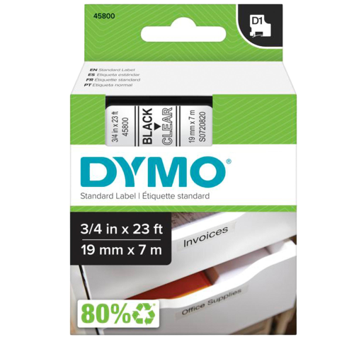 Nastro D1 standard 458000 - 19 mm x 7 mt - PL - nero/trasparente - Dymo